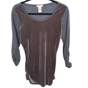 Sundance Womens Mixed Media Velvet Top Size S Ruched Sleeves Pullover Stretch